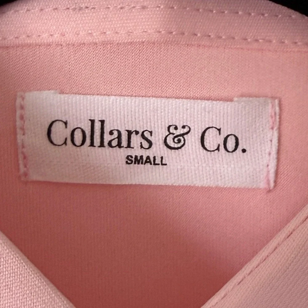 Collars & Co Mens Dress Collar Polo Shirt Pink Long Sleeve Button Down Small